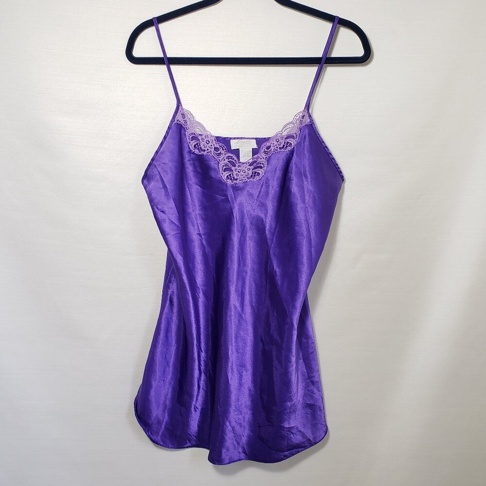 Nordstrom Lingerie Skinny Strap Lace Trim Satin Slip Dress Purple Size Large